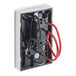 A white Robertshaw 802 line voltage thermostat with black and red wires.