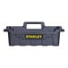 A black Stanley portable storage tote tray with a handle and lid.