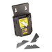 A black and yellow Stanley utility knife blade dispenser box.