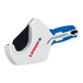 A white and blue Lenox ratcheting tubing cutter with a handle.