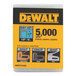 A yellow DeWalt box with black text and images of heavy-duty staples.