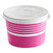 A pink and white paper frozen yogurt container with a flat lid.