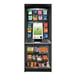 An All State Manufacturing stainless steel micro market stand with cards on shelves.