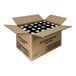 A box of 48 black and white containers of pepper with labels.