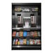 A stainless steel All State Manufacturing micro market stand with shelves holding candy, snacks, and drinks.
