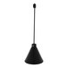 A black cone shaped Hanson Heat lamp on a black pole.