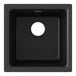 A black square sink with a white circle in the center.