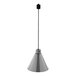A silver cone-shaped Hanson Heat Lamp with a long pole for ceiling mounting.