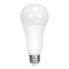 A close-up of a white light bulb with a white base.