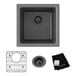A Zurn Elkay Quartz Classic graphite sink with a drain and drain cover.