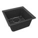 A Zurn Elkay matte black quartz sink with wire basket rack.