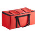 A red Sterno insulated double milk crate bag with black straps.