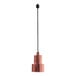 A Hanson Heat Lamp with a bright copper finish and a black track fitting hanging from a black pole.