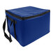 A Sterno Royal Blue vinyl insulated food carrier with black straps.