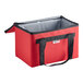 A red and black Sterno insulated delivery food carrier bag.