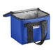 A blue and black Sterno insulated delivery food carrier with a black handle.