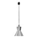 A Hanson silver rigid stem ceiling mount heat lamp with a chrome finish.