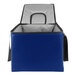 A blue cooler bag with a black strap.