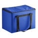 A Sterno Royal Blue nylon insulated food carrier with black straps.