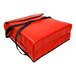 A red Sterno pizza carrier with black straps.