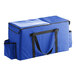 A royal blue Sterno insulated food delivery bag with black straps.