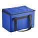 A Sterno extra-large blue insulated delivery food carrier with black straps.