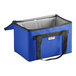 A royal blue nylon insulated delivery food carrier with a black handle.