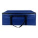 A blue bag with black straps.