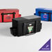 A black Sterno insulated food delivery carrier with a logo on it.