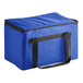 A royal blue Sterno insulated delivery bag with black straps.