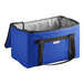 A blue and grey Sterno insulated food delivery carrier with a black handle.