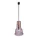 A Hanson Heat Lamps ceiling mount heat lamp with a chrome finish and black cord.