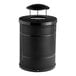 A black Lancaster Table & Seating outdoor trash can with a lid.