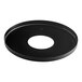 A black circular lid with a hole in the middle.