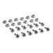 A group of stainless steel nuts and bolts on a white background.