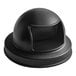 A black plastic round dome lid for a trash can.