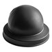 A black plastic round dome lid for a trash can.