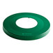 A green circular plastic lid with a hole in the middle.