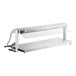 A silver stainless steel ServIt heated buffet warmer with a clear glass shelf.