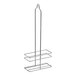 A metal rack with three tiers holding olive oil cruets.