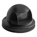 A black plastic round dome lid for a trash can.