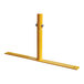 A yellow heavy-duty steel crowd control barrier pole with flat metal feet.