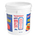 A white Admiration bucket with a lid and blue and red labels.