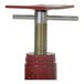 A red and silver metal Vestil telescoping floor jack with a screw on top.