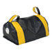 A black and yellow bag with a yellow stripe and straps with "Vestil DRAFT-18" printed in yellow.