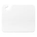 A white San Jamar cutting board with a hook.