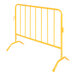 A yellow metal fence with curved feet on a white background.