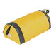 A yellow bag with black straps on a white background.