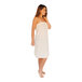 A woman wearing a white Telegraph Hill spa wrap.