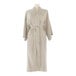 A Telegraph Hill taupe seersucker bath robe with brown stripes and a belt.